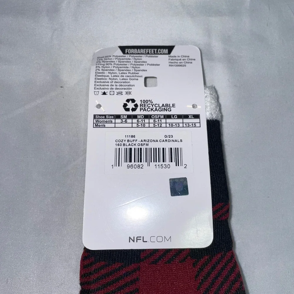 For Bare Feet Arizona Cardinals NFL‎ Buffalo Plaid Cozy Slipper Socks OSFM New